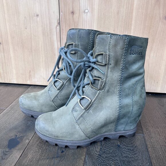 Sorel Joan of Arctic Wedge II Boots Size 6 Army Green Waterproof Leather Booties - Picture 4 of 7